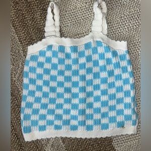Blue and White Checkered Knit Tank